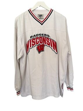 Vintage 90s Wisconsin Badgers Hockey Jersey Lee Sport Mens Size XL Runs Larger